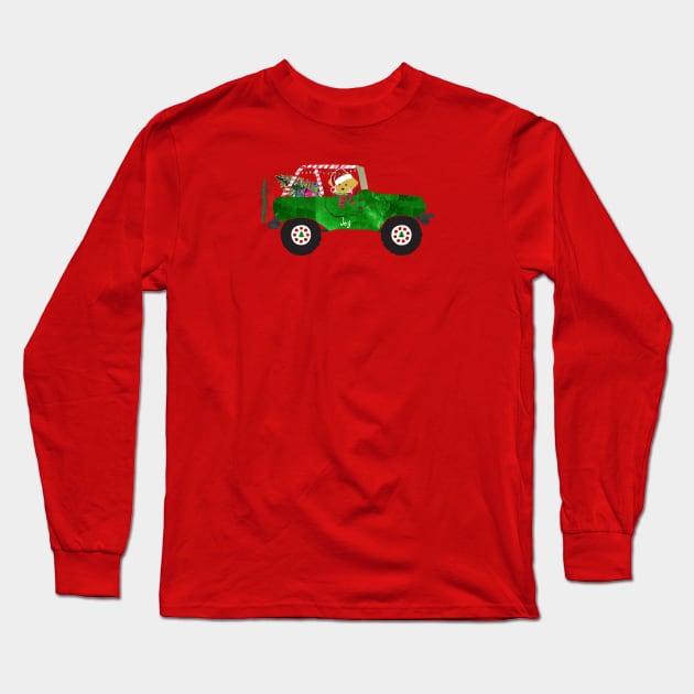 Christmas Jeep Golden Retriever Puppy Long Sleeve T-Shirt by EMR_Designs
